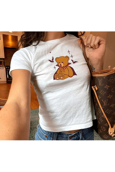 Grafftee Clothing Vampire Teddy Bear Halloween Printed Women's Body Tee