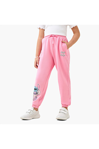 Disney Elasticated Drawstring Waist Joggers with Stitch and Angel Print