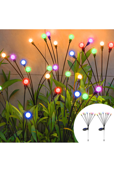 OricareFain Set de 2 lămpi solare de grădină, 8 LED-uri, efect de licurici, i...