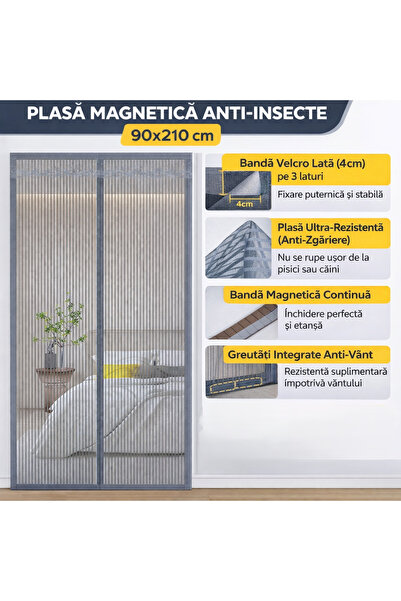 GALORWAY Plasă Magnetică Anti-Insecte pentru Ușă 90x210 cm,Rezistentă la Anim...