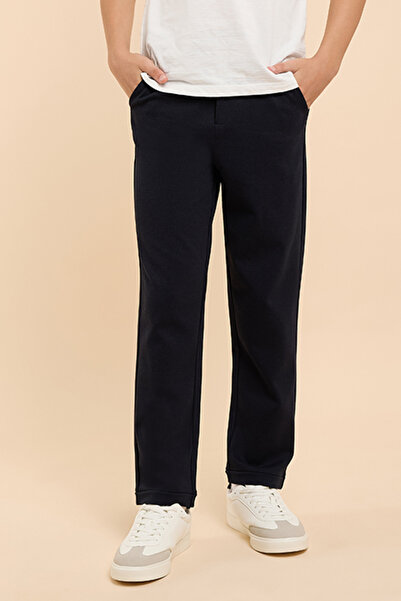 R&B Solid Knitted Pants with Drawstring Waist