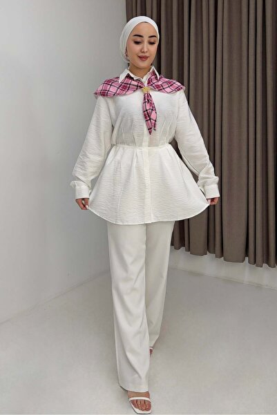 Raneel Kazançlı Alışveriş Plaid Baby Collar Scarf Detailed Waist-Tie Tunic Sh...