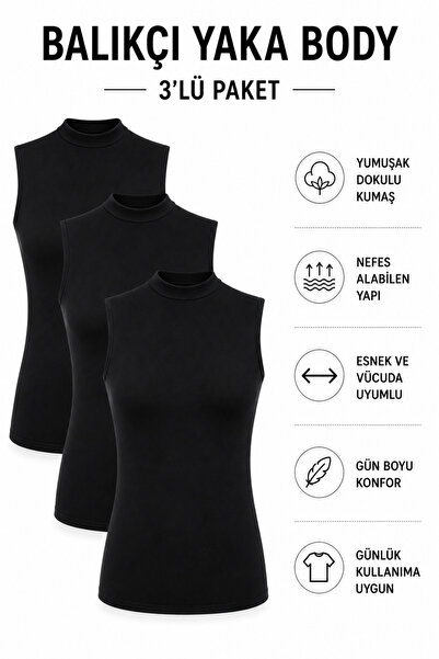 Mudcosıo Women's Half Turtleneck Bodysuit 3-Pack Sleeveless Stretchy Lycra Ba...