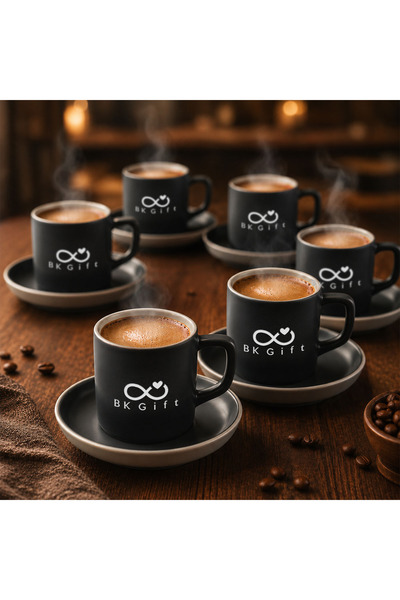 Bk Gift 6 Pieces of Matte Black Ceramic Turkish Coffee Cups and Saucers with ...