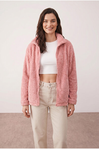Purpleclo Women's Oversize Zippered Teddy Plush Cardigan