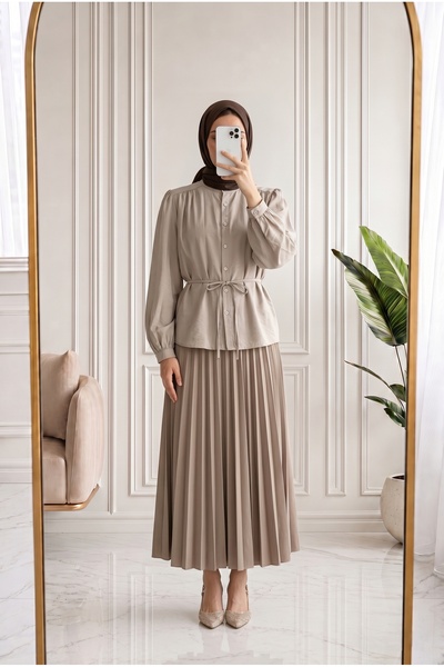 Holehola Binay Shoulder Gathered Modal Shirt-Bn4719 Stone
