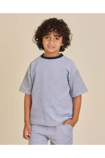 REDTAG Boys Grey Striped T-Shirt