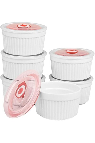 The Bros Ramekins Set of 6 with Lids, 8 oz Porcelain Soufflé Dishes for Creme...