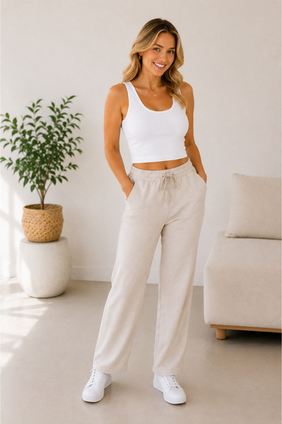 SMR Zer Giyim Yetişkin Kadın Beyaz Dikişsiz Askılı Pedli Crop Top