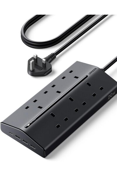 Ugreen 6 Way Power Strip with 1 USB C & 3 USB A, 15° Angled Plug Extension So...