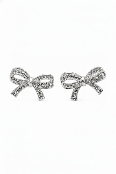 Jack Ferrero Stylish Bow Design Stone Silver Color Earrings Women's Bijouteri...