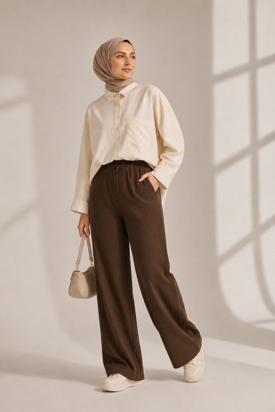 FREYA MODA Elastic Waist Comfortable Hijab Gabardine Trousers