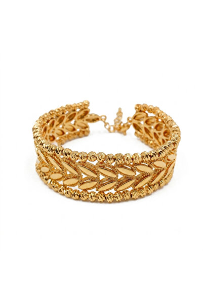 Generic Gold Tone Openwork Leaf Cuff Bracelet Wide Adjustable Bracelet for Women