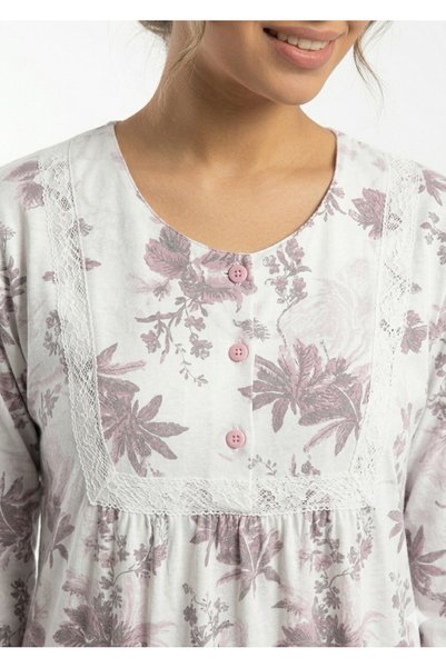 Noom Nightwear Long Cotton Nightgown with Floral Print