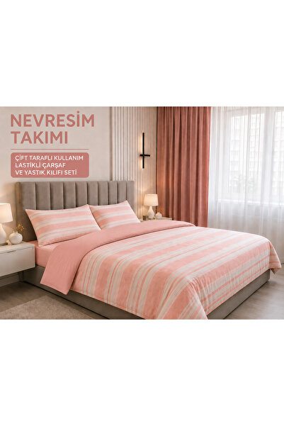 tekstilfabic Double Bedding Set "With a Gift" (Elastic Bed Sheet, 2 Pillowcases)
