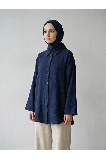 Naknaku Double Sleeve Muslin Shirt-Navy Blue
