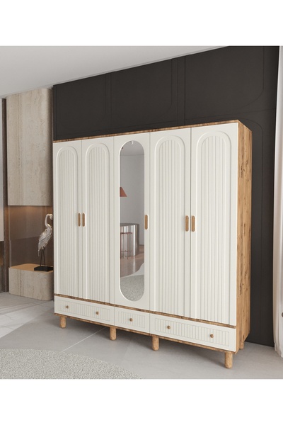Teen & Bright %100 MDF Mila 5 Kapaklı Çekmeceli Modüler Gardırop - Aytaşı
