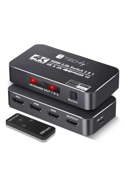 Techly HDMI 2.0b 3 în 1 4K HDR HDR HDR HDCP2.2 Comutator cu telecomandă