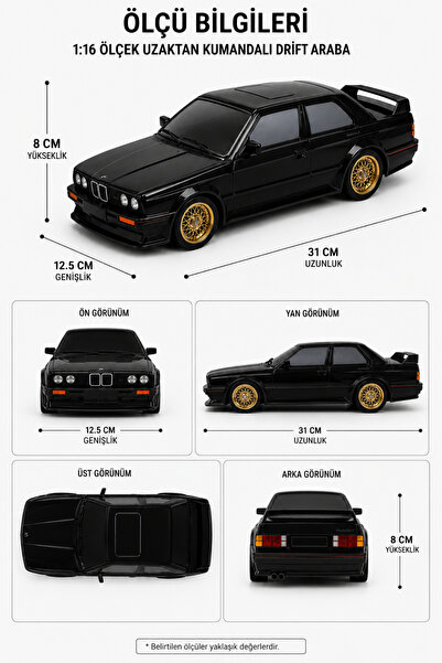 Get's On Oyuncak Şarjlı 30 Km Hız Yapan Hız Ayarlı 4x4 BMW e30 2.4 Ghz Uzaktan Kumandalı Drift Arabası 7 Farklı Neon Işık