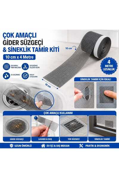 Vi Caro 10 Cm x 4 Metre Çok Amaçlı Gider Süzgeci ve Sineklik Tamir Kiti Yapış...