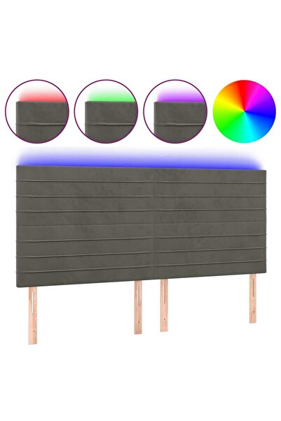 vidaxl Tăblie de pat cu LED, gri închis, 180x5x118/128 cm, catifea