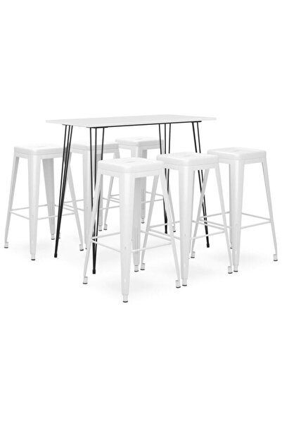 vidaxl Set mobilier de bar, 7 piese, alb