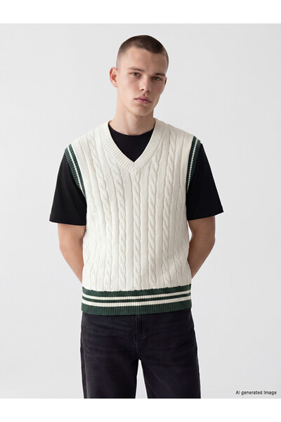 LC Waikiki V Planting Hair Weave Embroidered Men's Knitwear Sweater for Style...