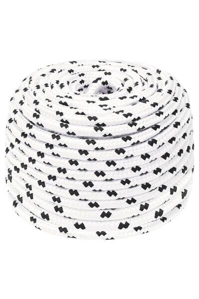 vidaxl Frânghie împletită pentru barcă, albă, 6 mm x 25 m, poliester