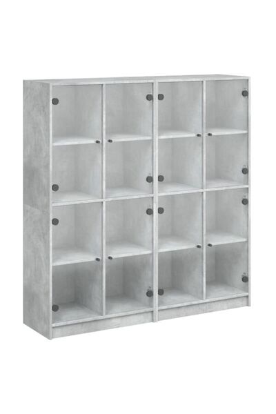 vidaxl Bibliotecă cu uși, gri beton, 136 x 37 x 142 cm, lemn prelucrat