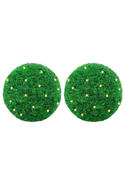 vidaxl Globuri artificiale din cimișir cu lumini LED, 2 bucăți, verzi