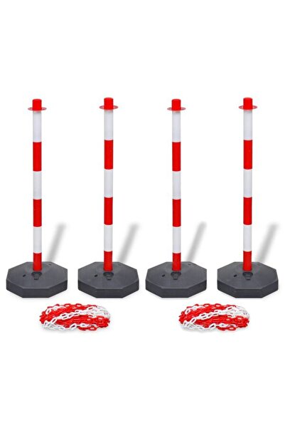 vidaxl Set de 4 stâlpi de delimitare și 2 lanțuri de plastic, 10 m