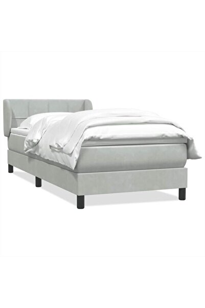 vidaxl Pat boxspring cu saltea, gri deschis, 80 x 210 cm, catifea