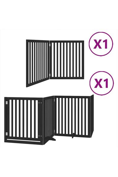 vidaxl Barieră pliabilă pentru câini cu ușă, 6 panouri, neagră, 480 cm, lemn ...