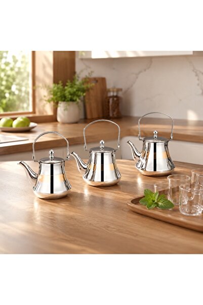 Lavera Luxury Stainless Steel Tea Pot Set * 0.7 Ml* 0.9 Ml* 1.2 L