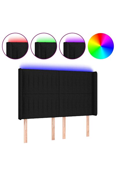 vidaxl Tăblie de pat cu LED, negru, 147x16x118/128 cm, textil