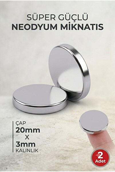Dünya Magnet 2 Adet Çap 20mm X Kalınlık 3mm Süper Güçlü Yuvarlak Neodyum Mıkn...