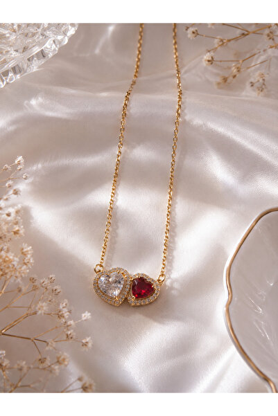 Sylvera Shop Two Hearts Love Steel Necklace (Gold Color)