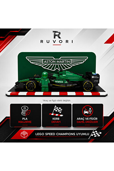 RUVORI Lego Speed Champions F1 Araç Sergileme Standı - Aston Martin Takım Dekoru