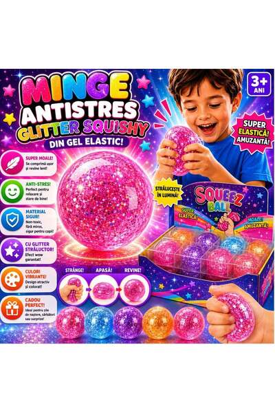 hey Minge Squishy cu Sclipici 6 cm, Minge Antistres de Strâns, Culori Diverse