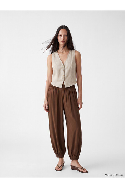 LC Waikiki Nevavm Women's Jogger Pants with Elastic Waist and Difference in C...
