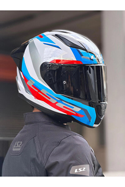 LS2 RAPID 2 HYPER BEYAZ-MAVİ-KIRMIZI KASK (SİYAH VİZÖR + SPOILER)