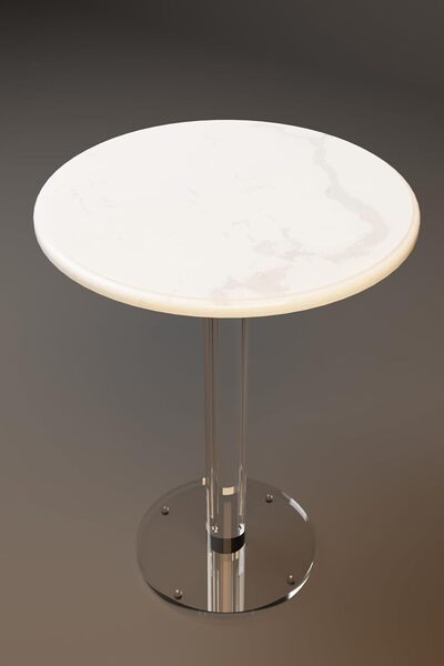 horoof home Elegant Circular Acrylic Serving Table with White Marble Finish, ...