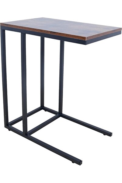horoof home C-Shaped Side Table for Sofa, Couch, or Bed, Rustic Brown, Large ...