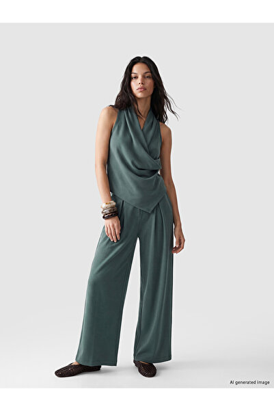 LC Waikiki Draped Collar Asymmetrical Cut Blouse