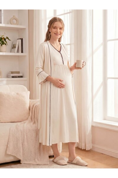 Lohussa New Season Ecru Summer Dress with Nursing Features, Full Length, 100%...