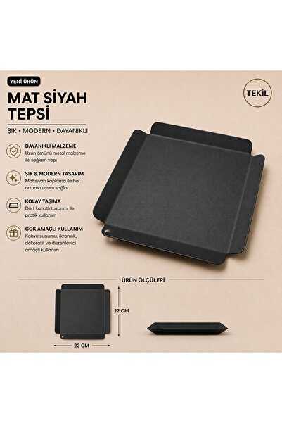 PALU GASTRO Decorative Square Tray 22X22 cm Matte Black Coffee Presentation Tray