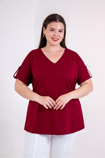 Roxxlen Women's Plus Size V-Neck Blouse with Sleeve Epaulettes