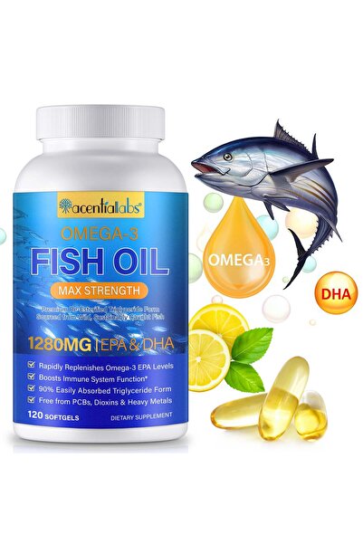 ACENTIALLABS Omega-3 Fish Oil Max Strength, 1280mg EPA & DHA, 120 Capsule Moi...
