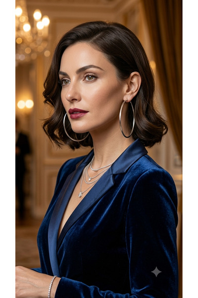 LUXURY Silver Color Classic Big Size Thin Hoop Earrings Set