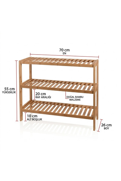 sfs elektrik Ivory Decorative Shelf 3 Tier Bamboo